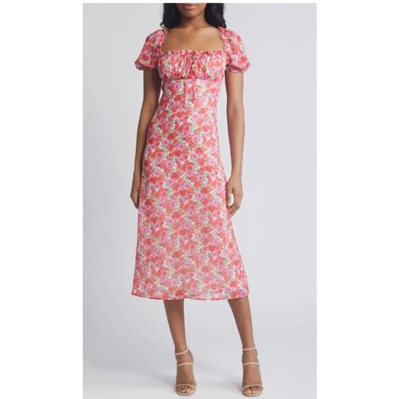 WAYF Felicity Floral Print Midi Dress Size Large - Picture 2 of 6